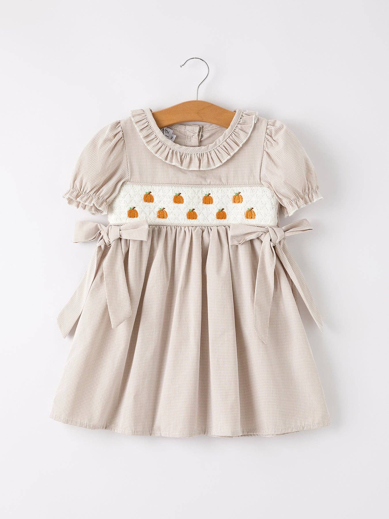 Rylee Faith Designs - Halloween & Thanksgiving Pumpkin Embroidery Smock Plaid Girls Dress