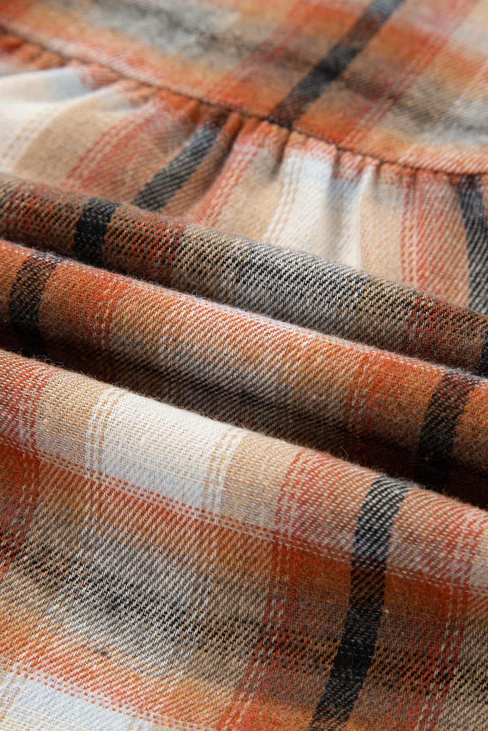 Khaki Plaid Color Block Patchwork Ruffle Hem Tunic Shirt Dress