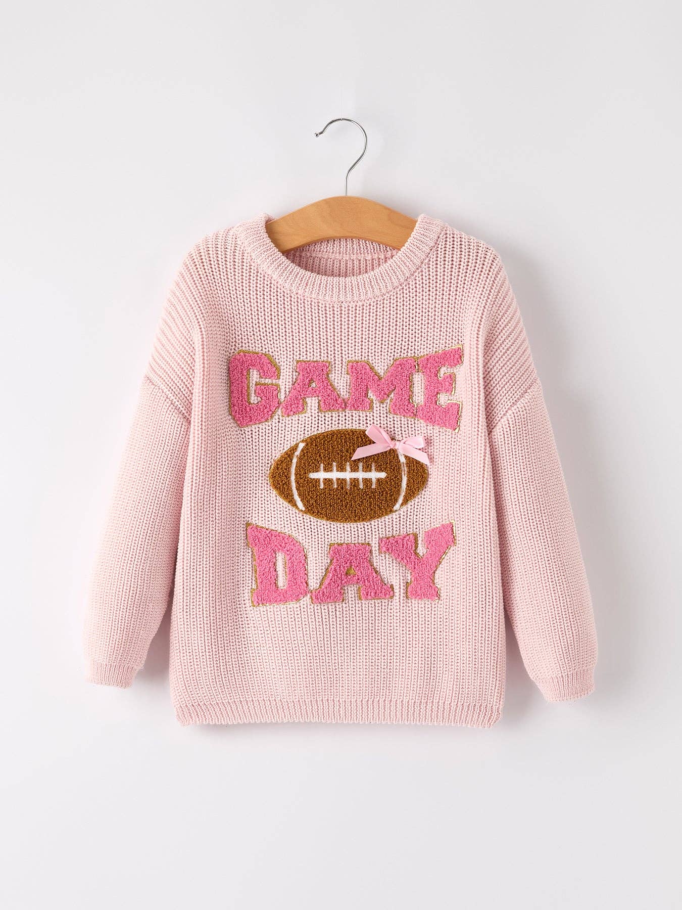 Rylee Faith Designs - “GAME DAY” Football Light Pink Pullover Sweater