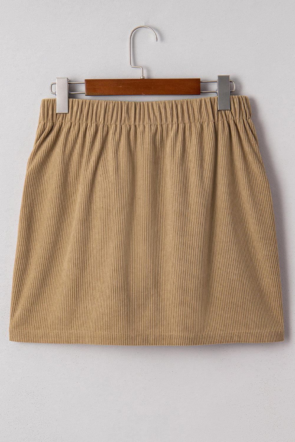 Camel Corduroy Buttoned Front Faux Pockets Mini Skirt