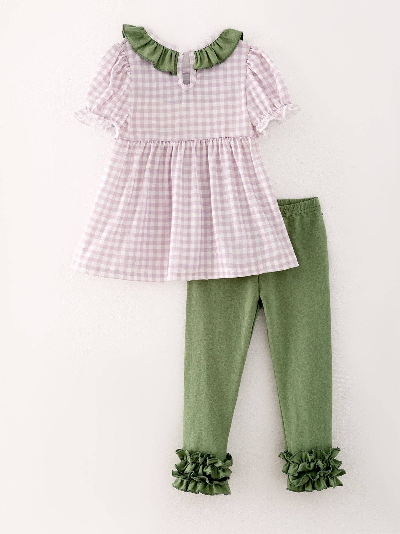 Rylee Faith Designs - Halloween Girls Pumpkin Chenille patches Plaid Top + Pants Set