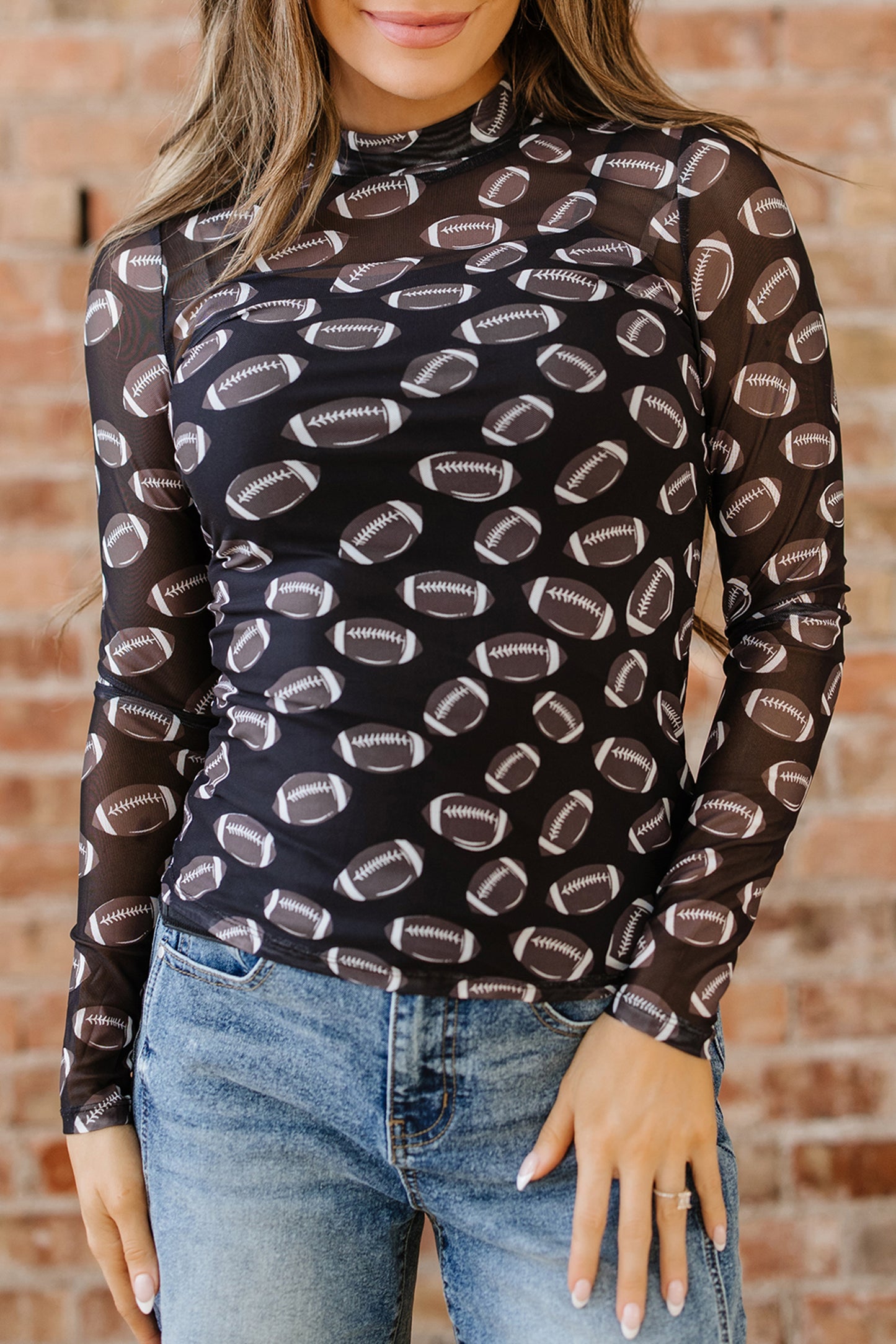 Football Mesh Sheer Long Sleeve Top