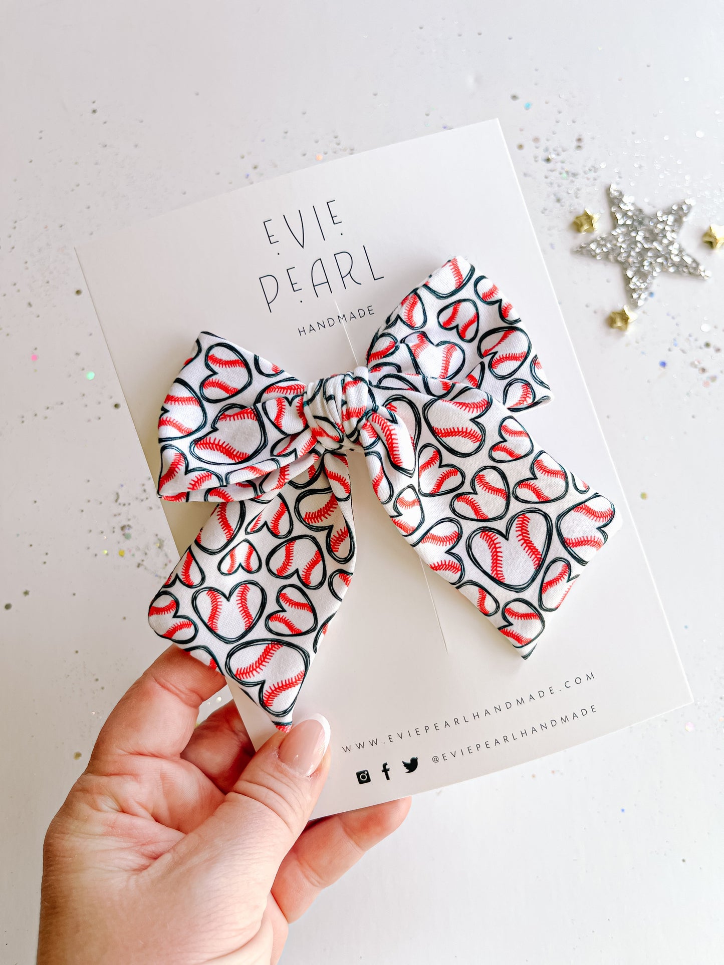 Large Baseball Heart Pinwheel Bow