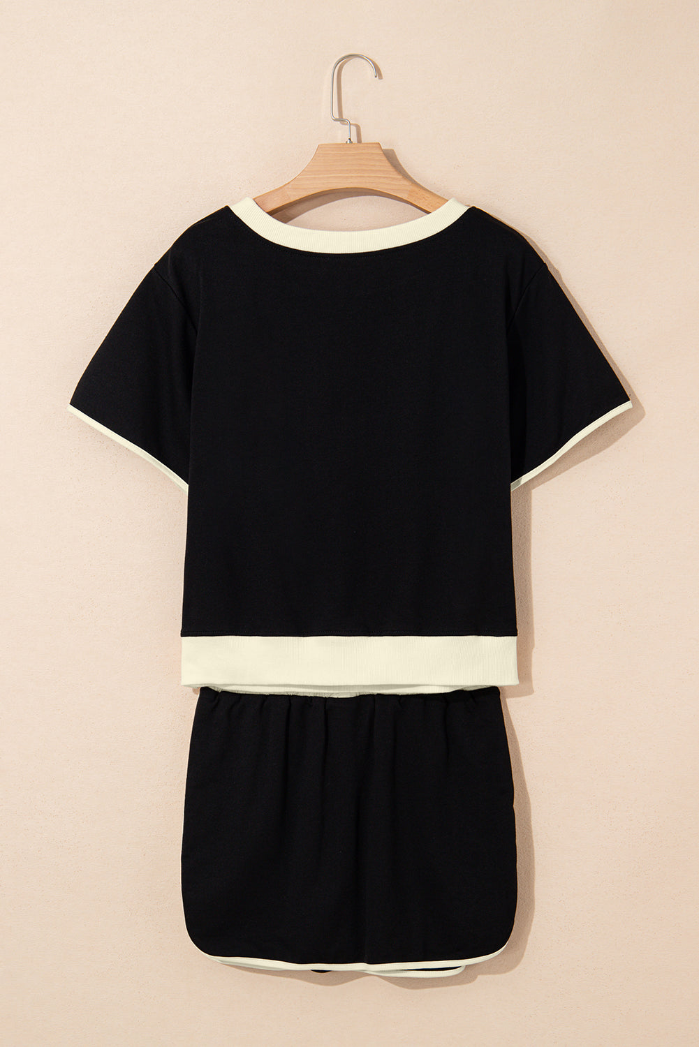 Black Sequin Football Bow Patch Colorblock Edge Tee and Skort Set