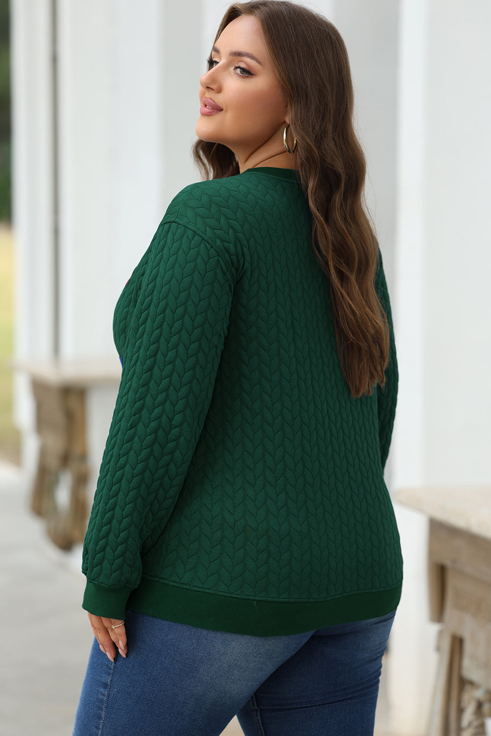 Green Merry And Bright Cable Knit Pullover Sweatshirt