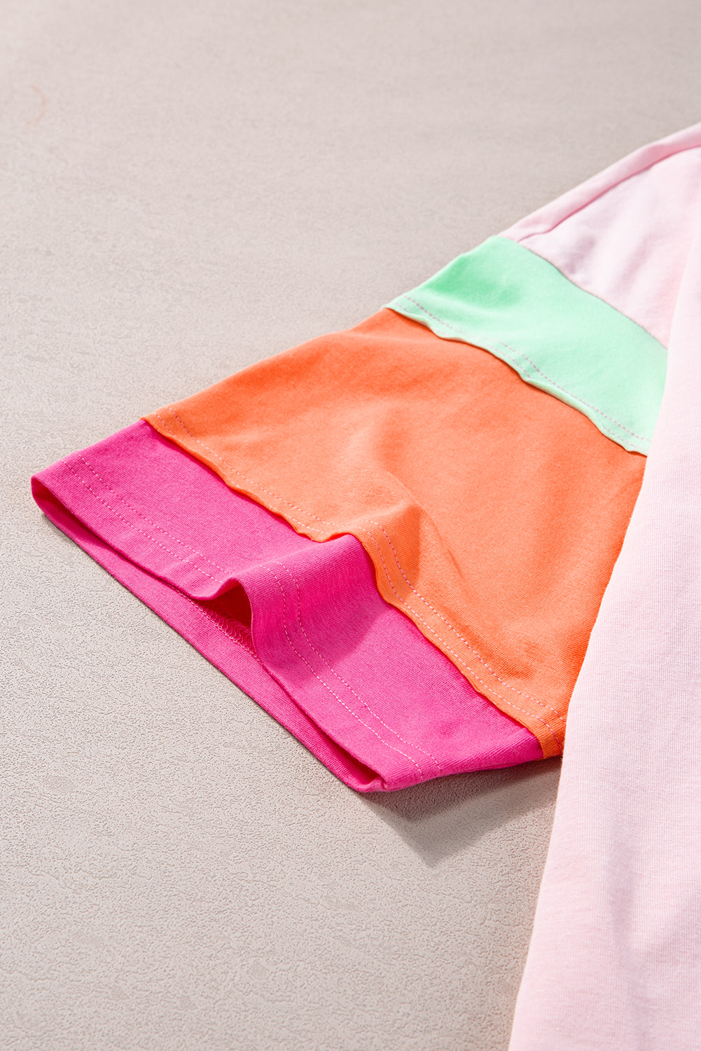 Pink Color Block Half Sleeve O Neck Plus Size Tee