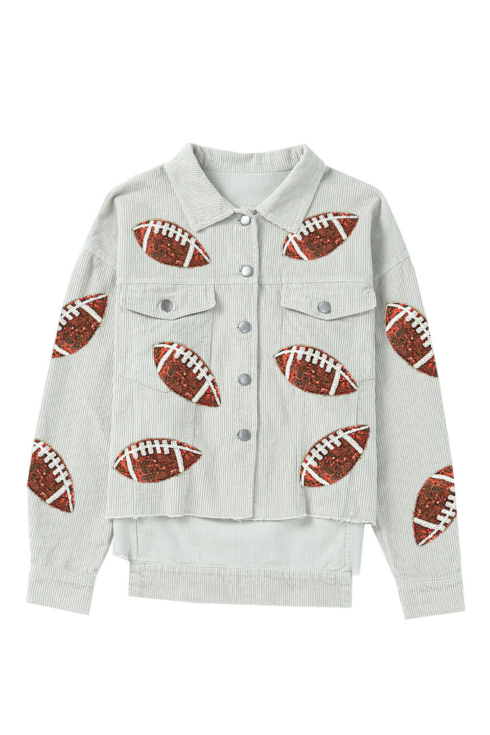Sky Blue Sequined Football Patch Ribbed Jacket