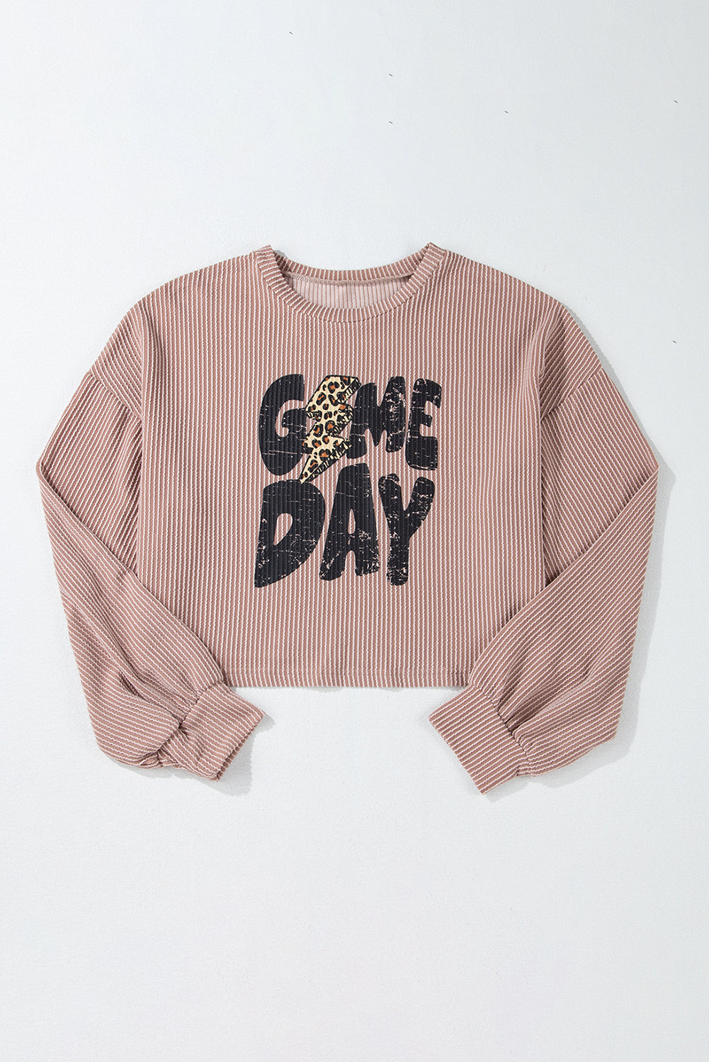 Game Day Leopard Lightning Crop Corded Knit Top