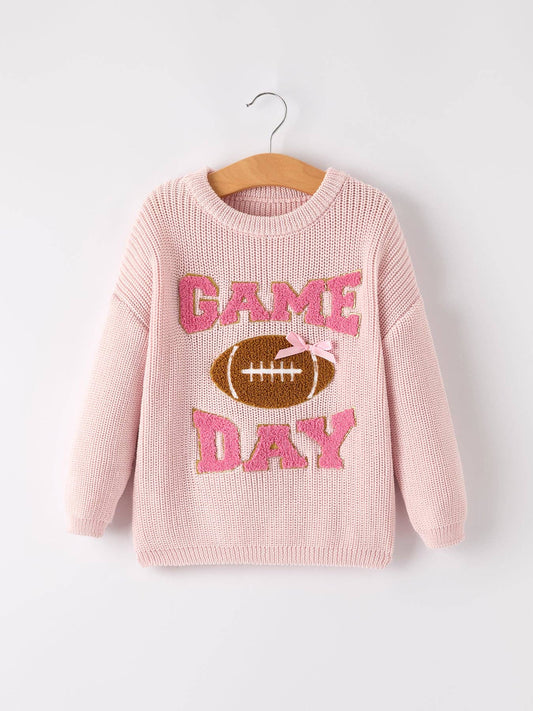 Rylee Faith Designs - “GAME DAY” Football Light Pink Pullover Sweater