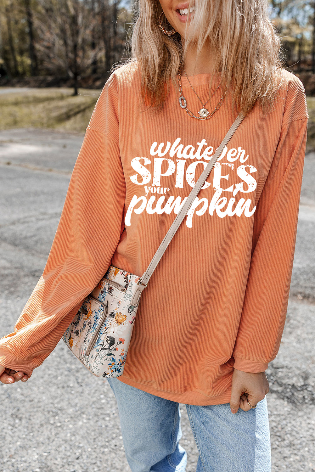 “Whatever Spices Your Pumpkin Corded Pullover Sweatshirt
