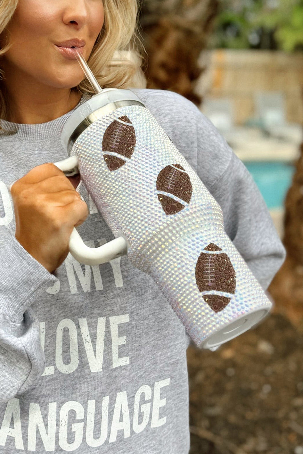 White Game Day Football 40oz Tumbler