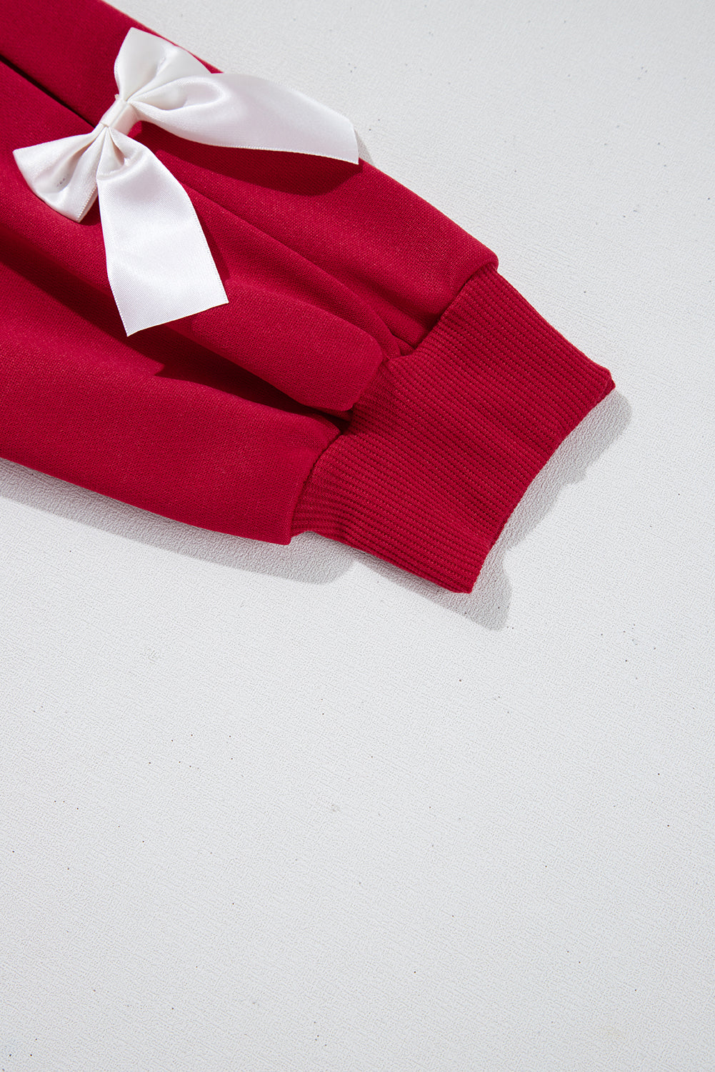 Red and Bow Decor Dropped Sleeve Crewneck Sweatshirt