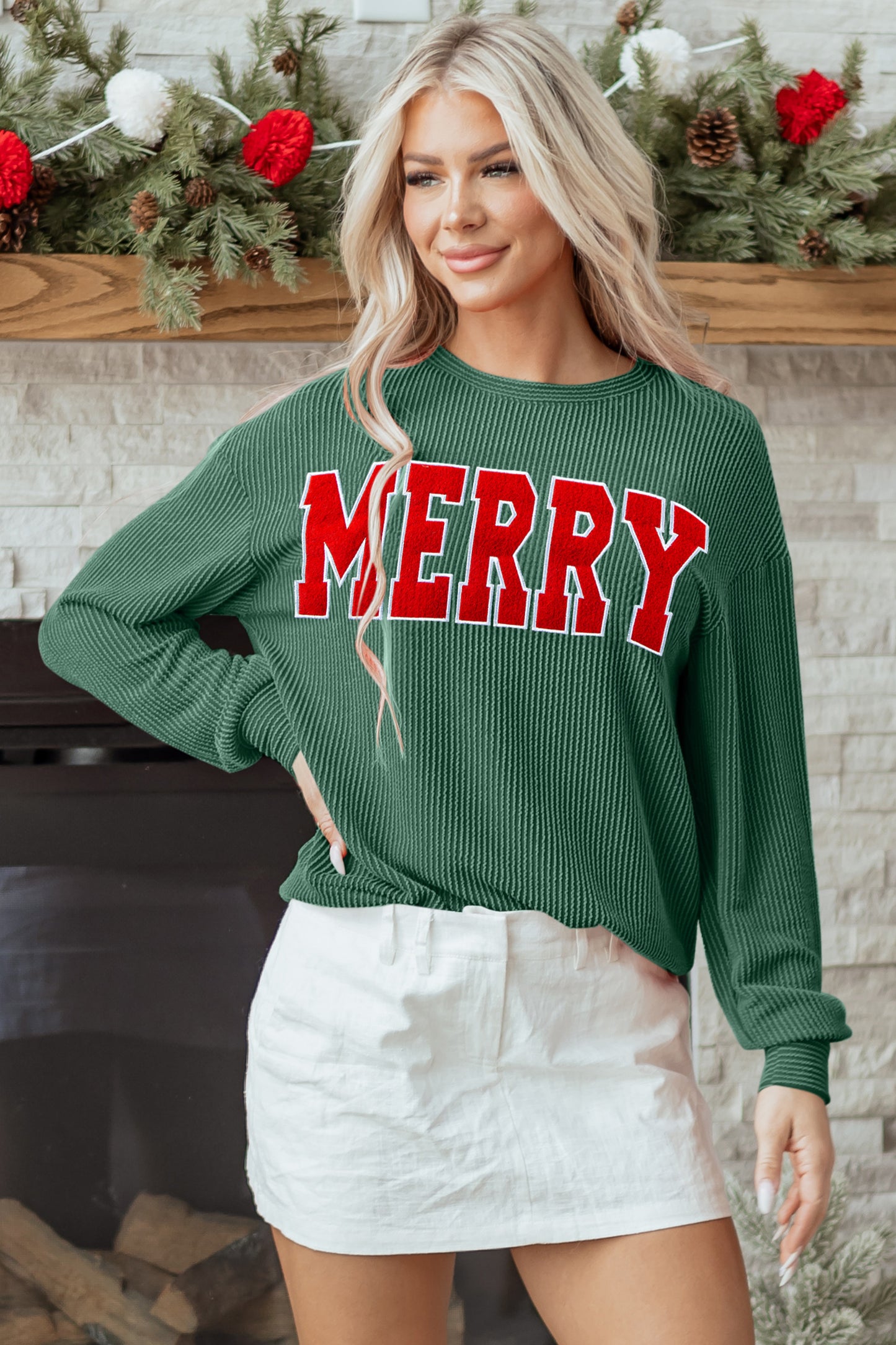 Red Twisted Rib MERRY Loose Long Sleeve Top