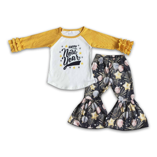 Yawoo Garments - Happy New year shirt bell bottom pants girls boutique clothe