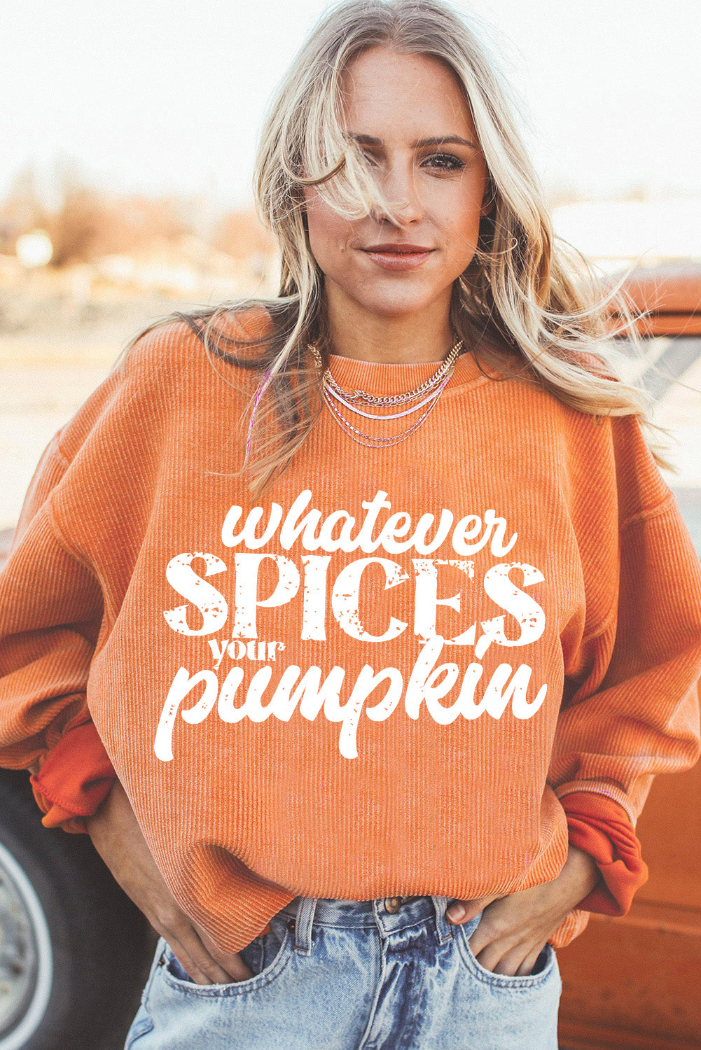 “Whatever Spices Your Pumpkin Corded Pullover Sweatshirt