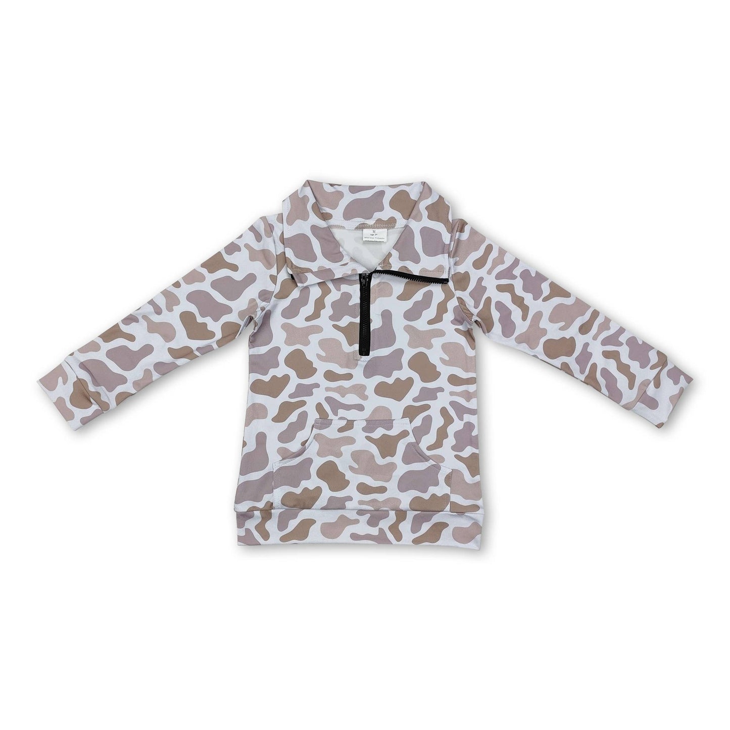 Yawoo Garments - Long sleeves grey camo pocket kids zip pullover