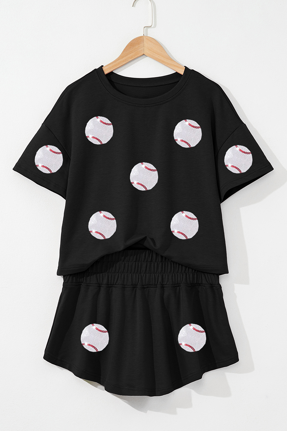 Black Baseball Print Skort Set