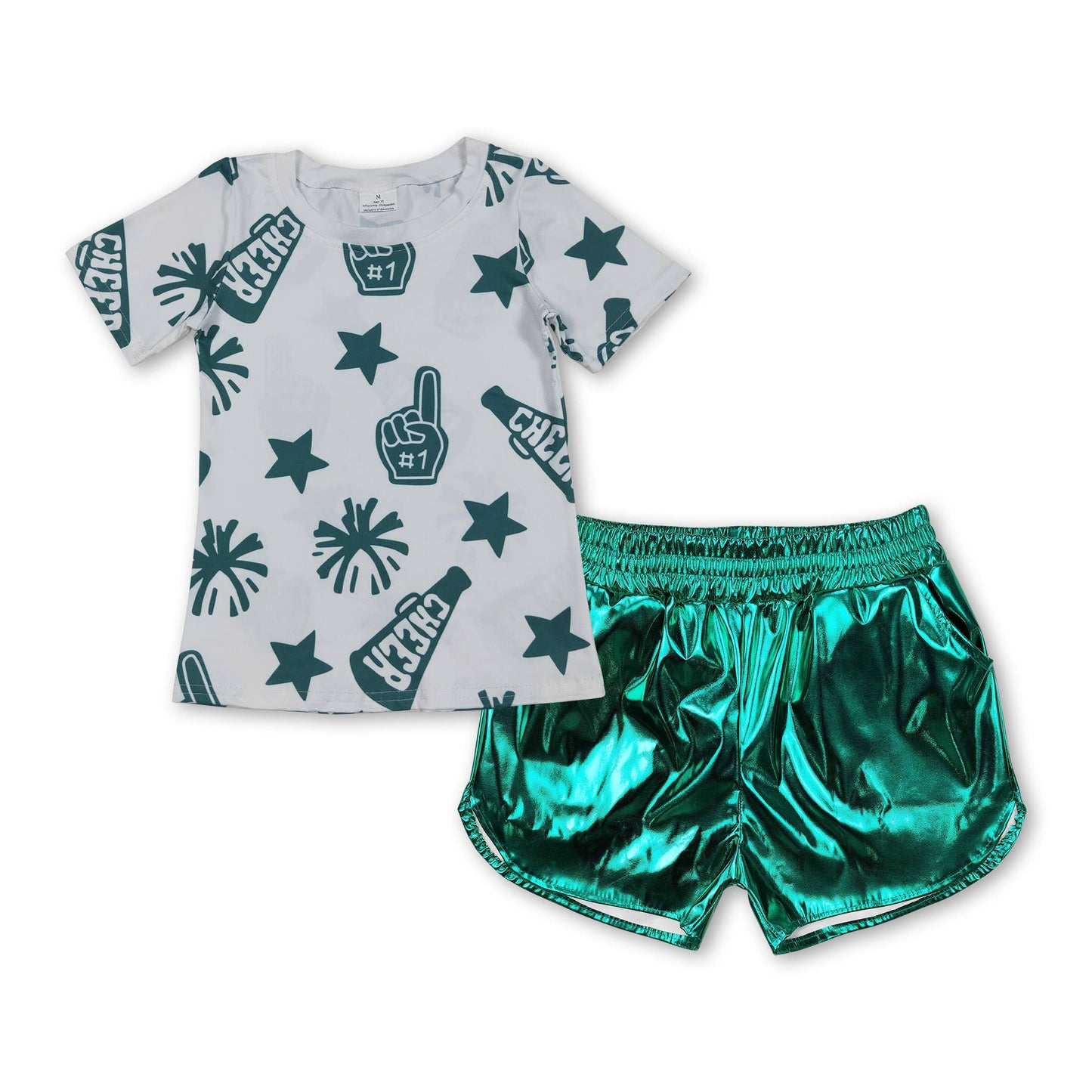 Yawoo Garments - Short sleeves stars cheer top gold shorts girls clothes