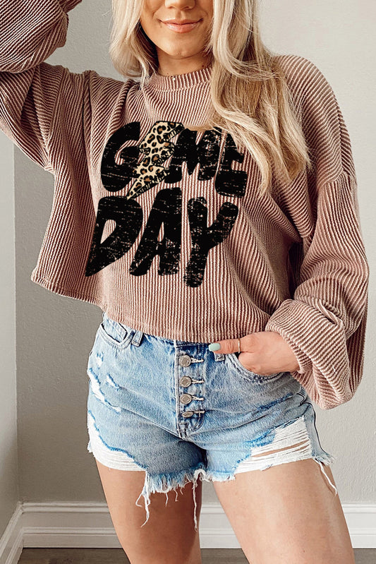 Game Day Leopard Lightning Crop Corded Knit Top
