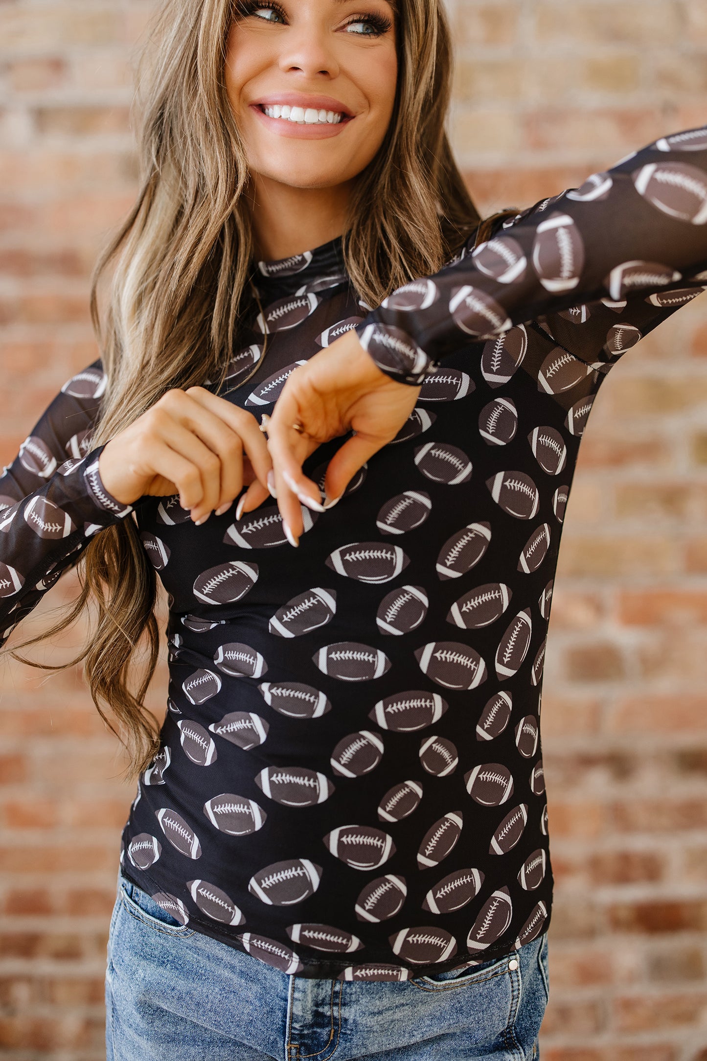 Football Mesh Sheer Long Sleeve Top