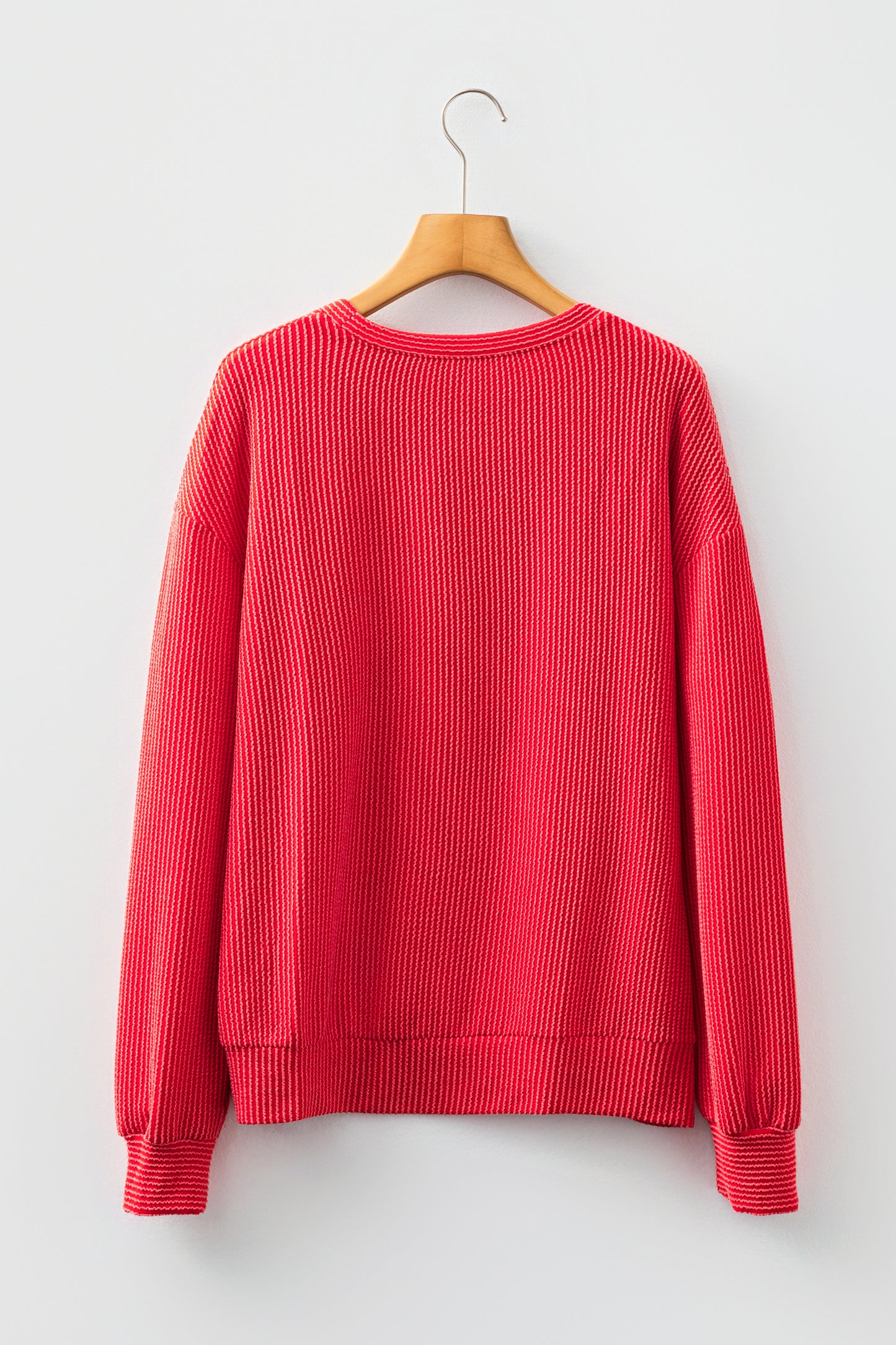 Red Twisted Rib MERRY Loose Long Sleeve Top
