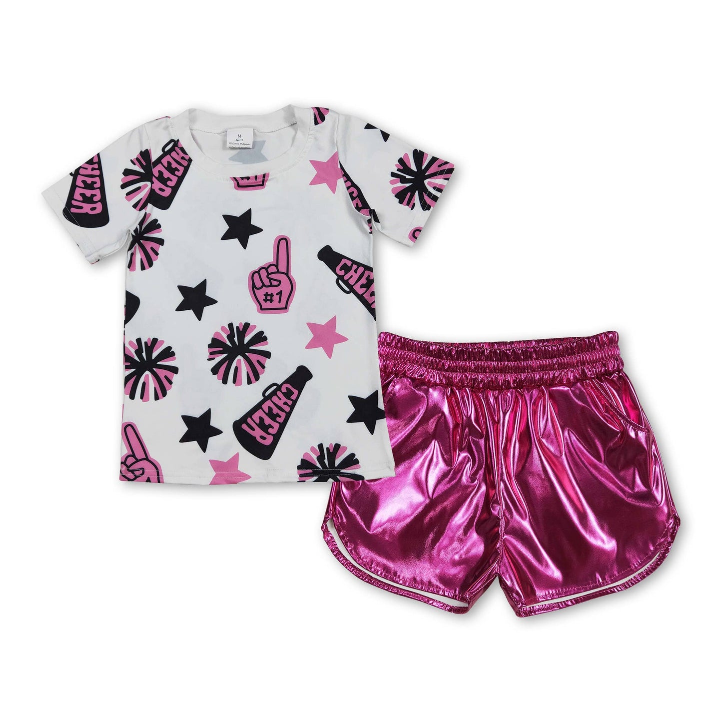 Yawoo Garments - Short sleeves stars cheer top gold shorts girls clothes