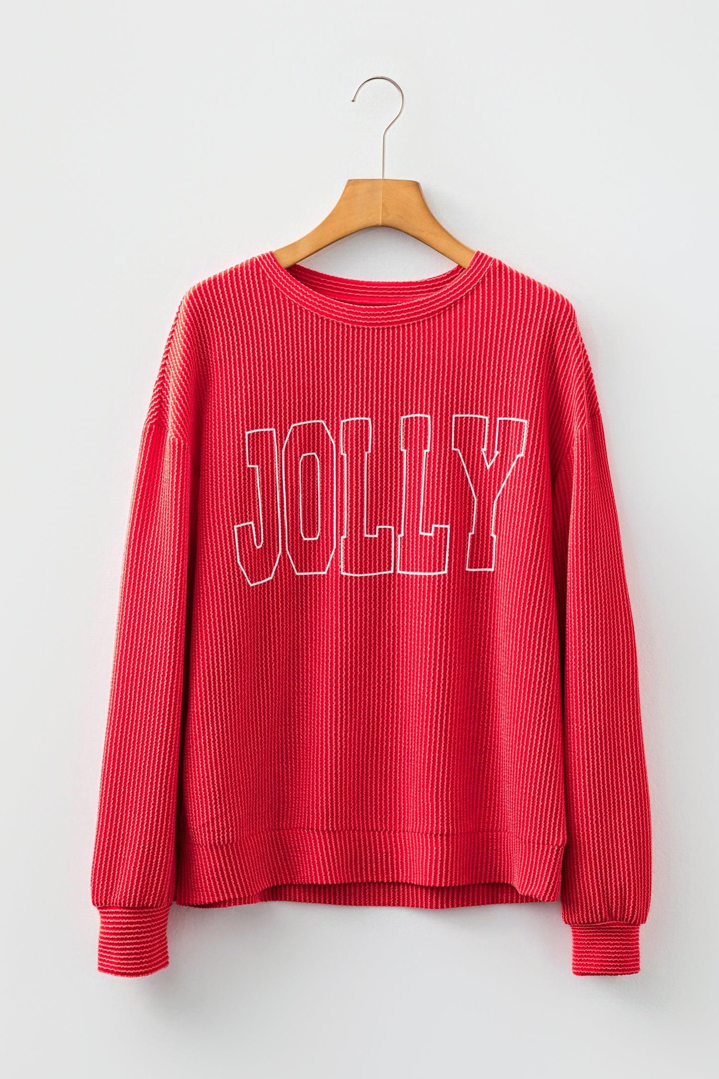Red Twisted Rib MERRY Loose Long Sleeve Top