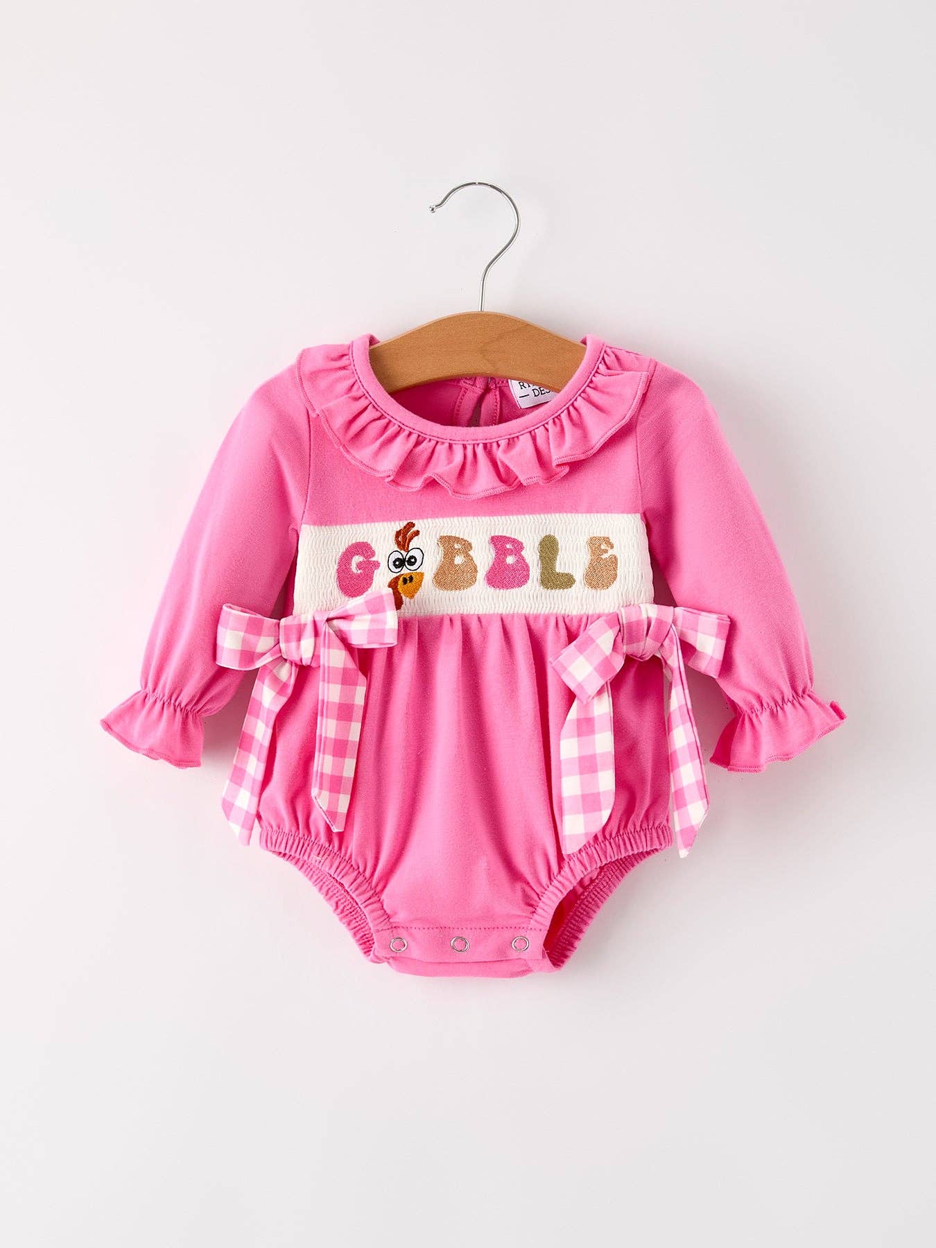 Rylee Faith Designs - "GOBBLE" Smock Embroidery Baby Girl Romper