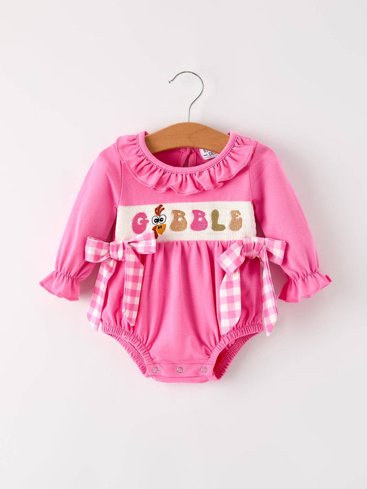 Rylee Faith Designs - "GOBBLE" Smock Embroidery Baby Girl Romper