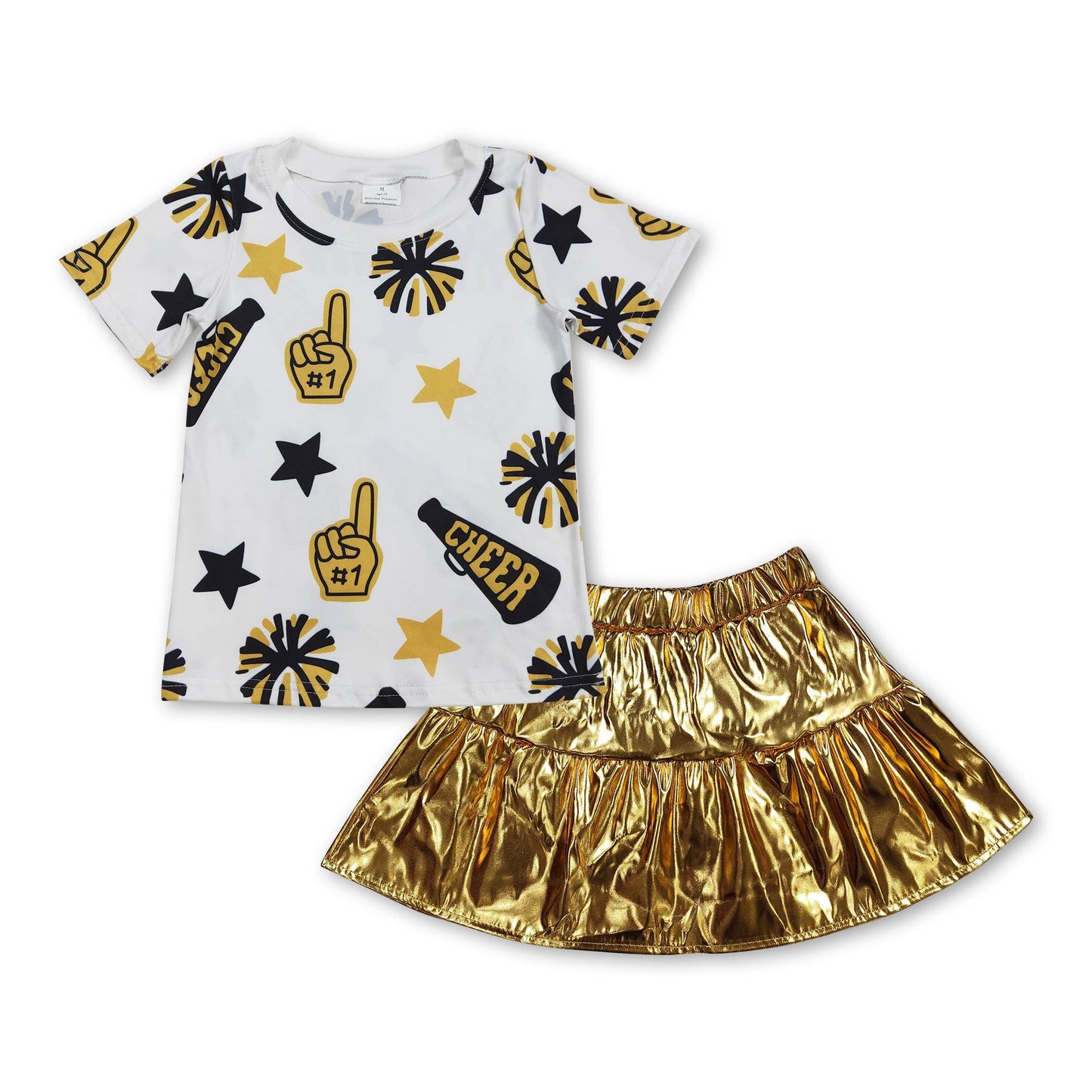 Yawoo Garments - Short sleeves stars cheer top gold shorts girls clothes