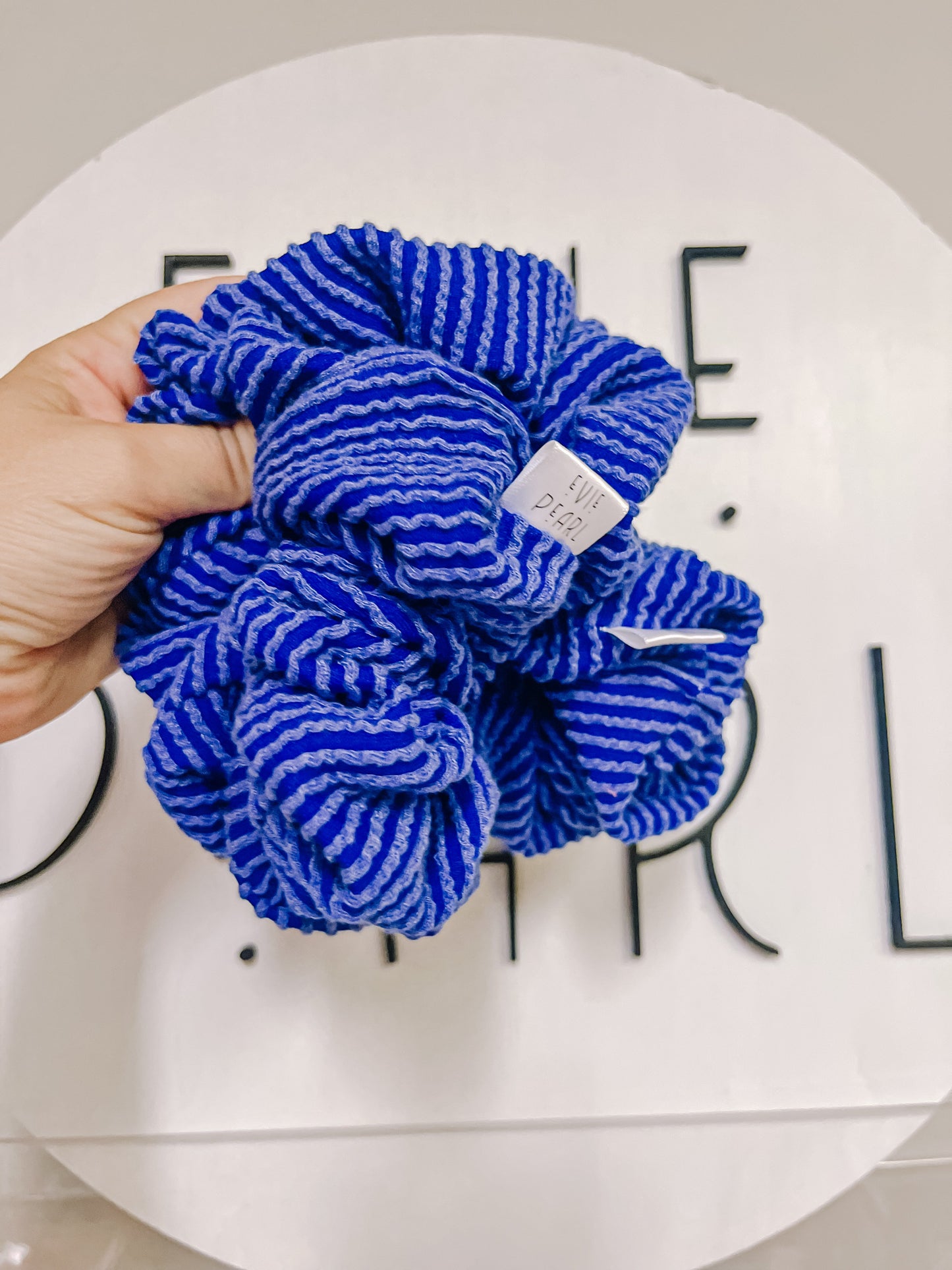 Blue Ribbed Oversized Scrunchy