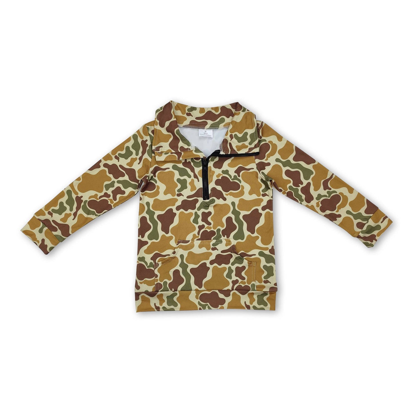 Yawoo Garments - Long sleeves grey camo pocket kids zip pullover