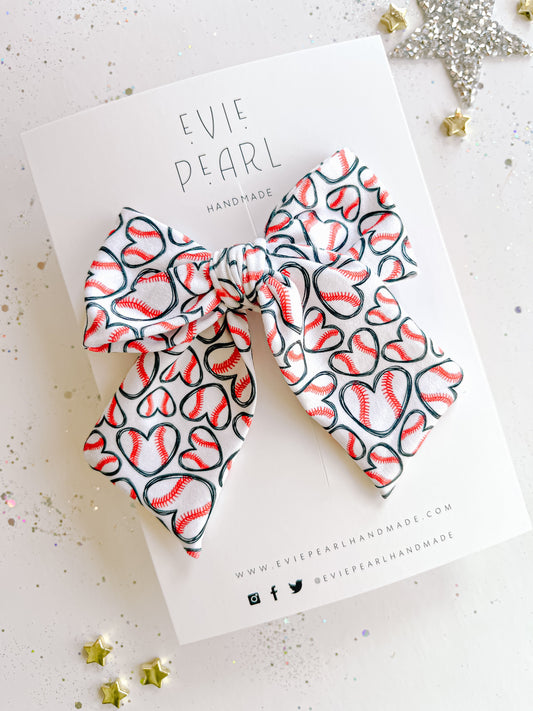 Large Baseball Heart Pinwheel Bow