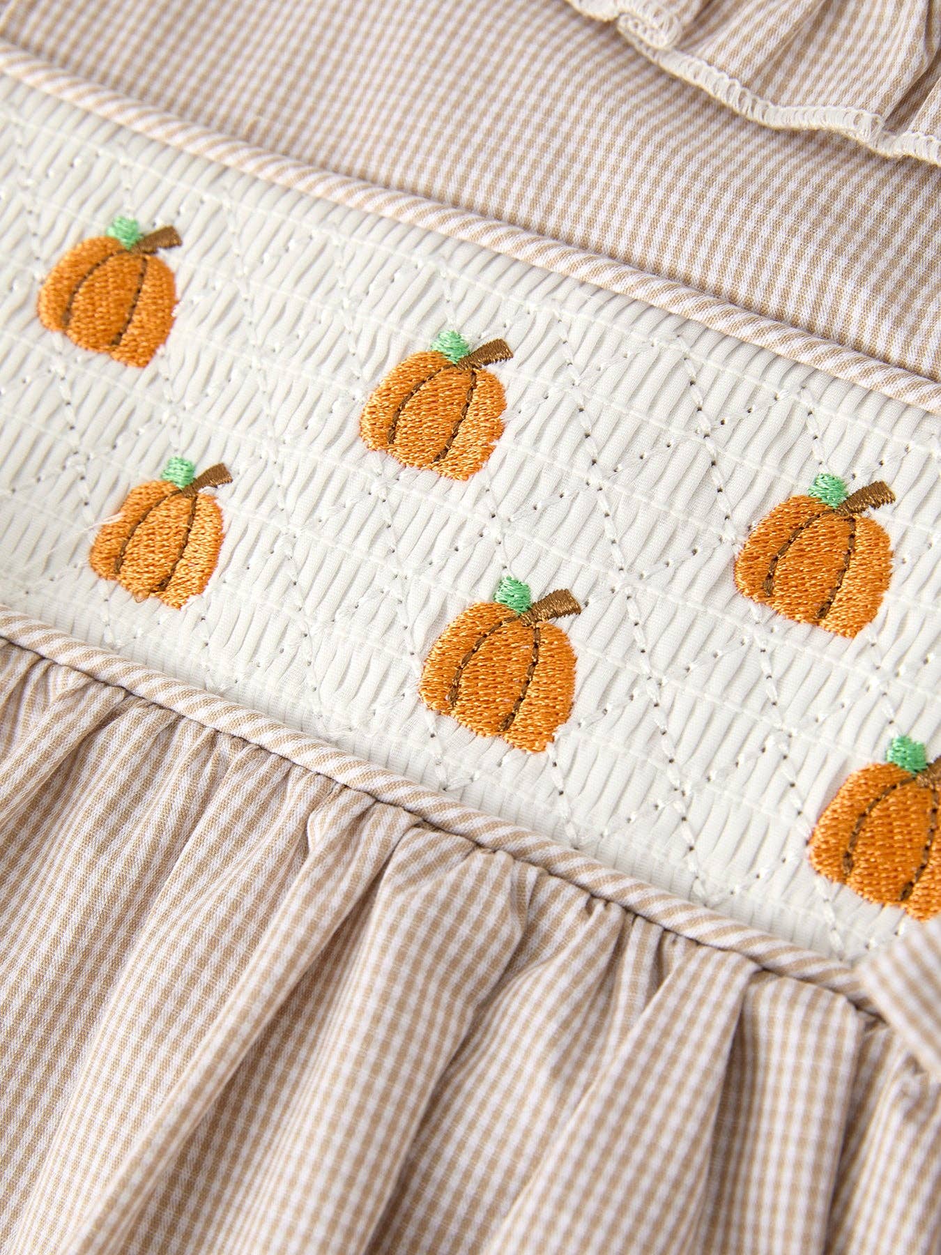 Rylee Faith Designs - Halloween & Thanksgiving Pumpkin Embroidery Smock Plaid Girls Dress