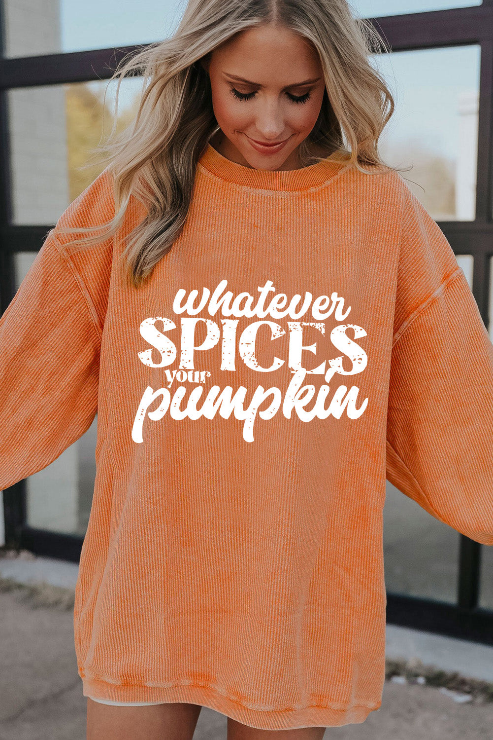 “Whatever Spices Your Pumpkin Corded Pullover Sweatshirt