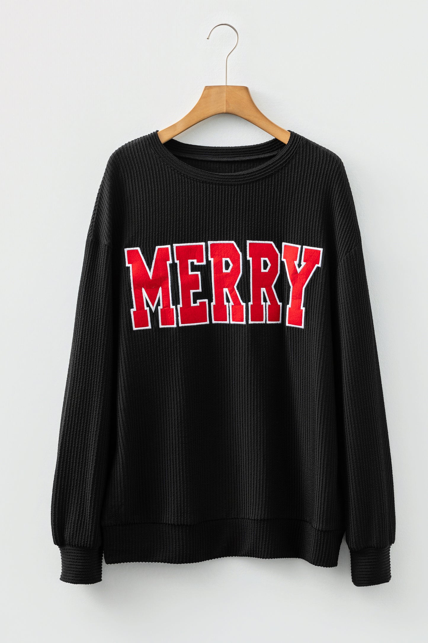 Red Twisted Rib MERRY Loose Long Sleeve Top