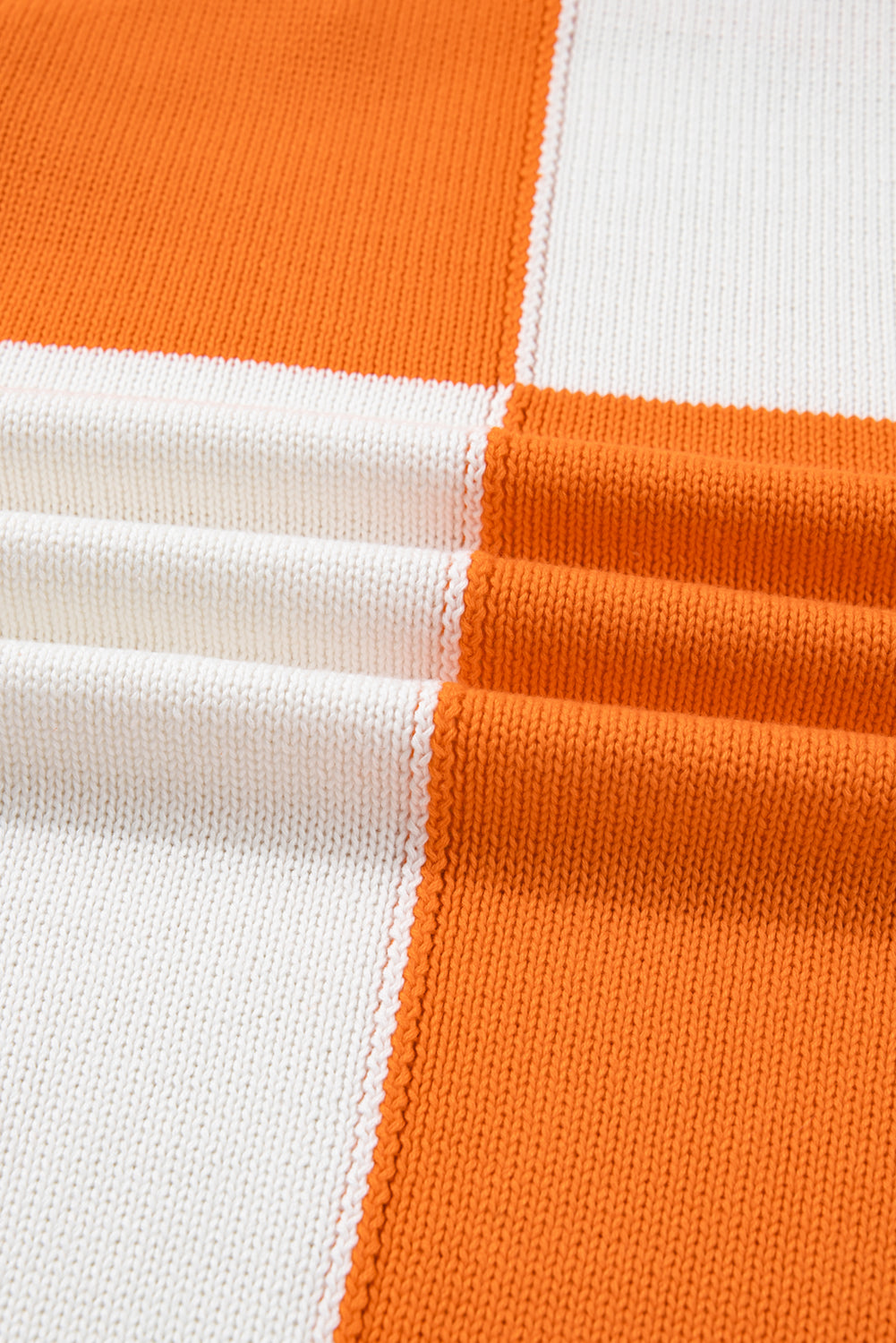 Orange Checkered Bubble Sleeve Drop Shoulder Open Cardigan