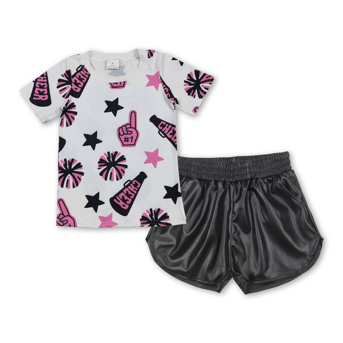 Yawoo Garments - Short sleeves stars cheer top gold shorts girls clothes