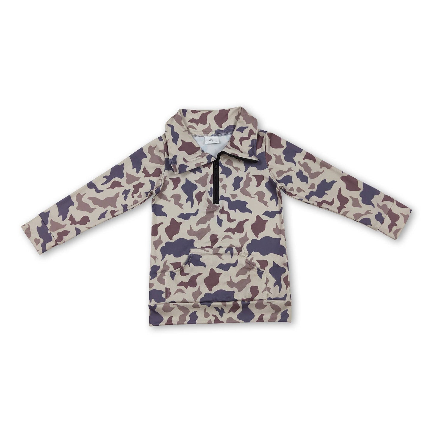 Yawoo Garments - Long sleeves grey camo pocket kids zip pullover