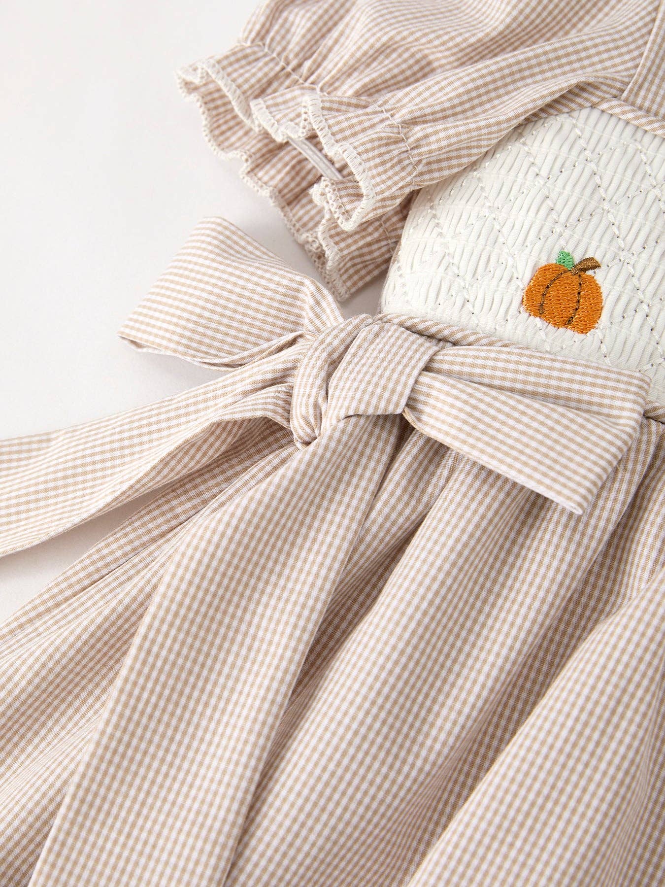 Rylee Faith Designs - Halloween & Thanksgiving Pumpkin Embroidery Smock Plaid Girls Dress