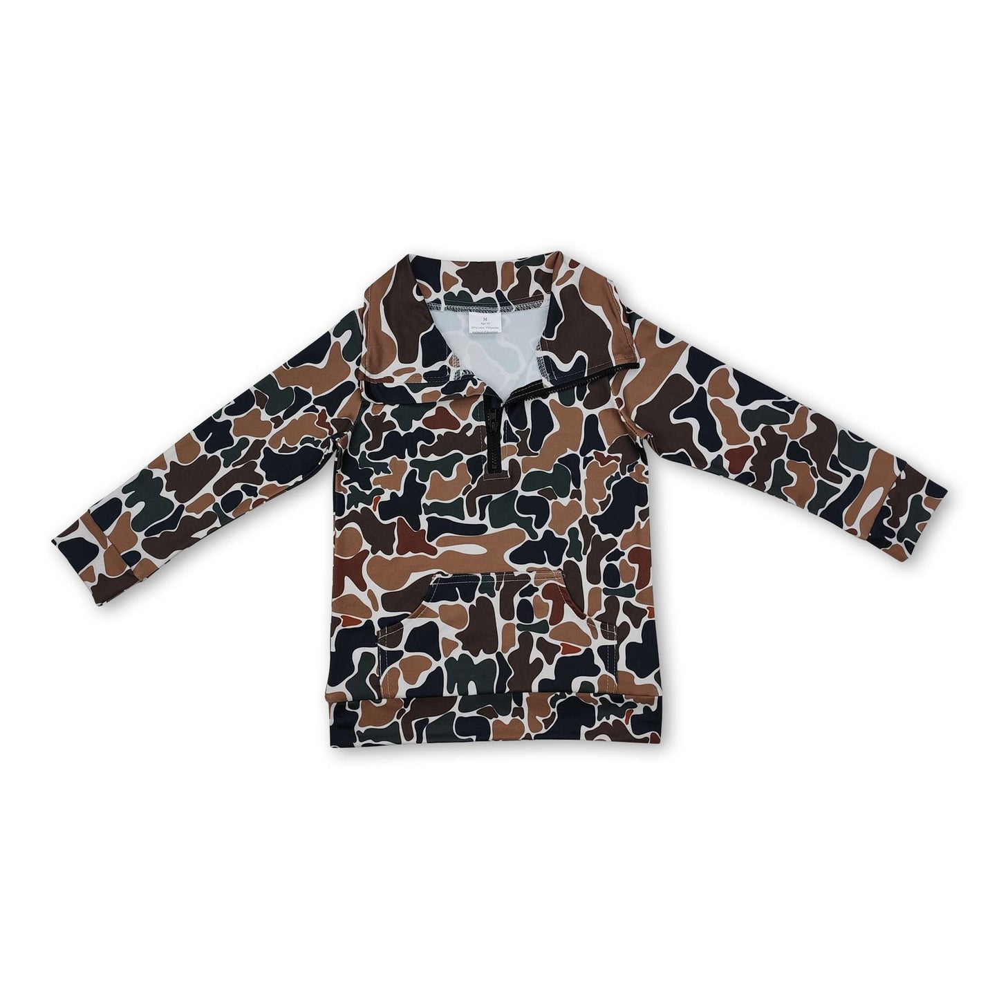Yawoo Garments - Long sleeves grey camo pocket kids zip pullover
