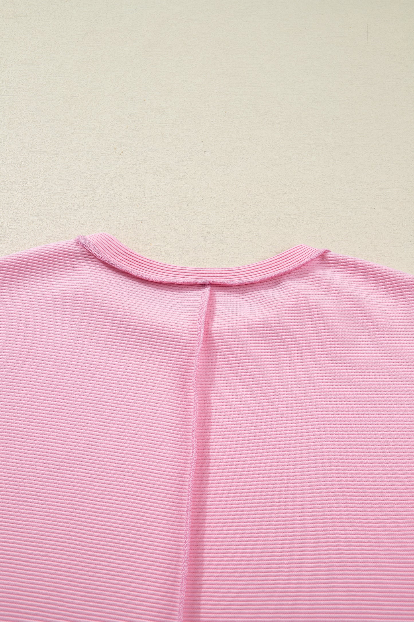 Pink Horizontal Ribbed Exposed Seam Detail Drop Shoulder Baggy Pullover
