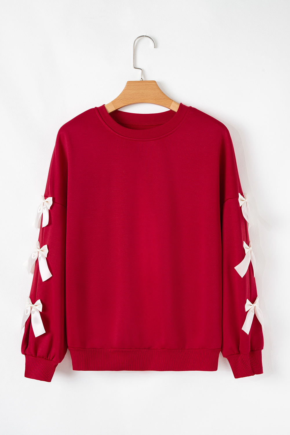 Red and Bow Decor Dropped Sleeve Crewneck Sweatshirt