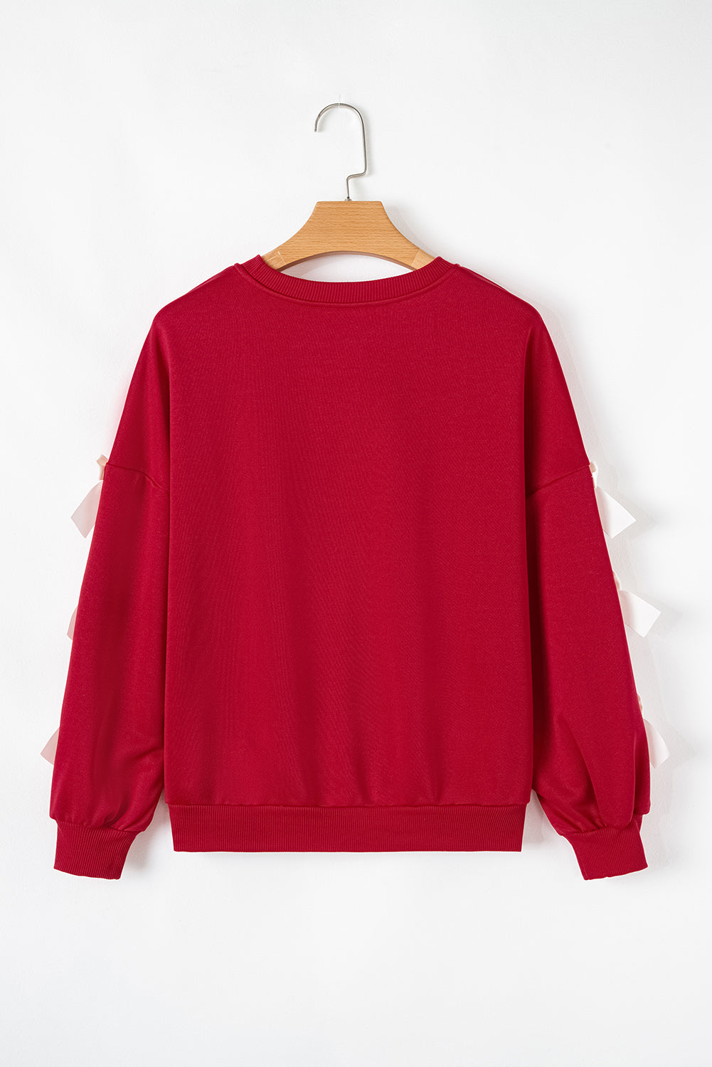Red and Bow Decor Dropped Sleeve Crewneck Sweatshirt