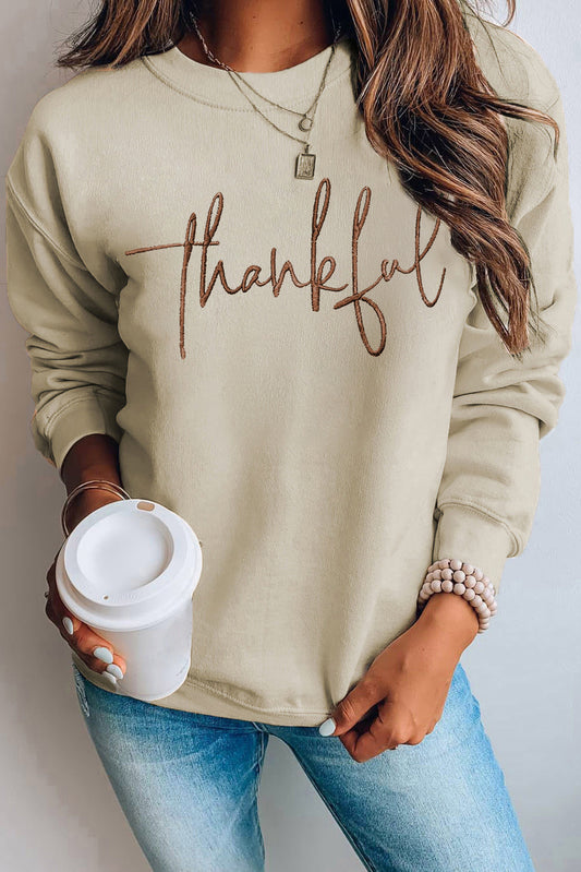 Parchment THANKFUL Embroidered Drop Shoulder Pullover Sweatshirt