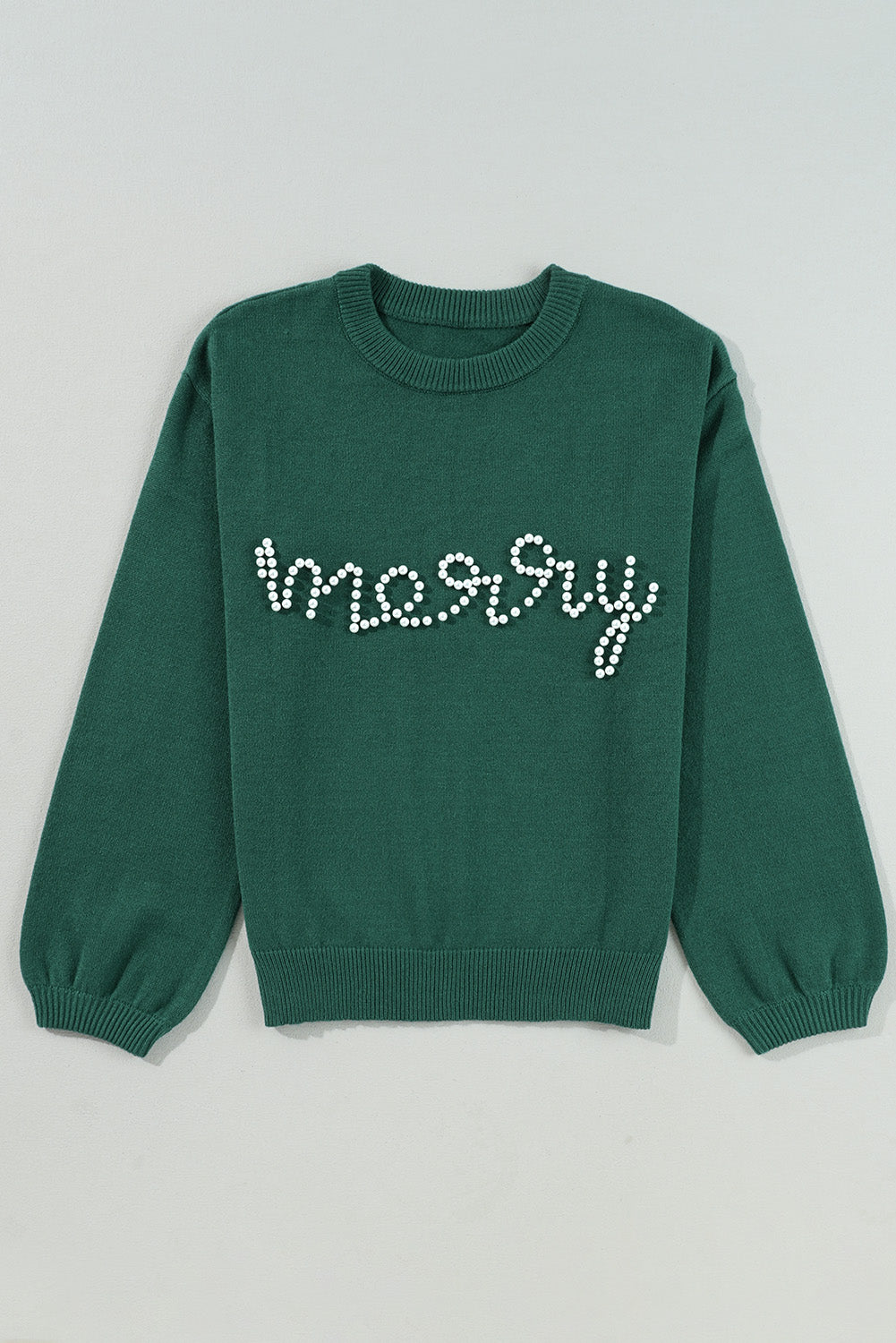 Green Pearl Beaded Merry Casual Sweater