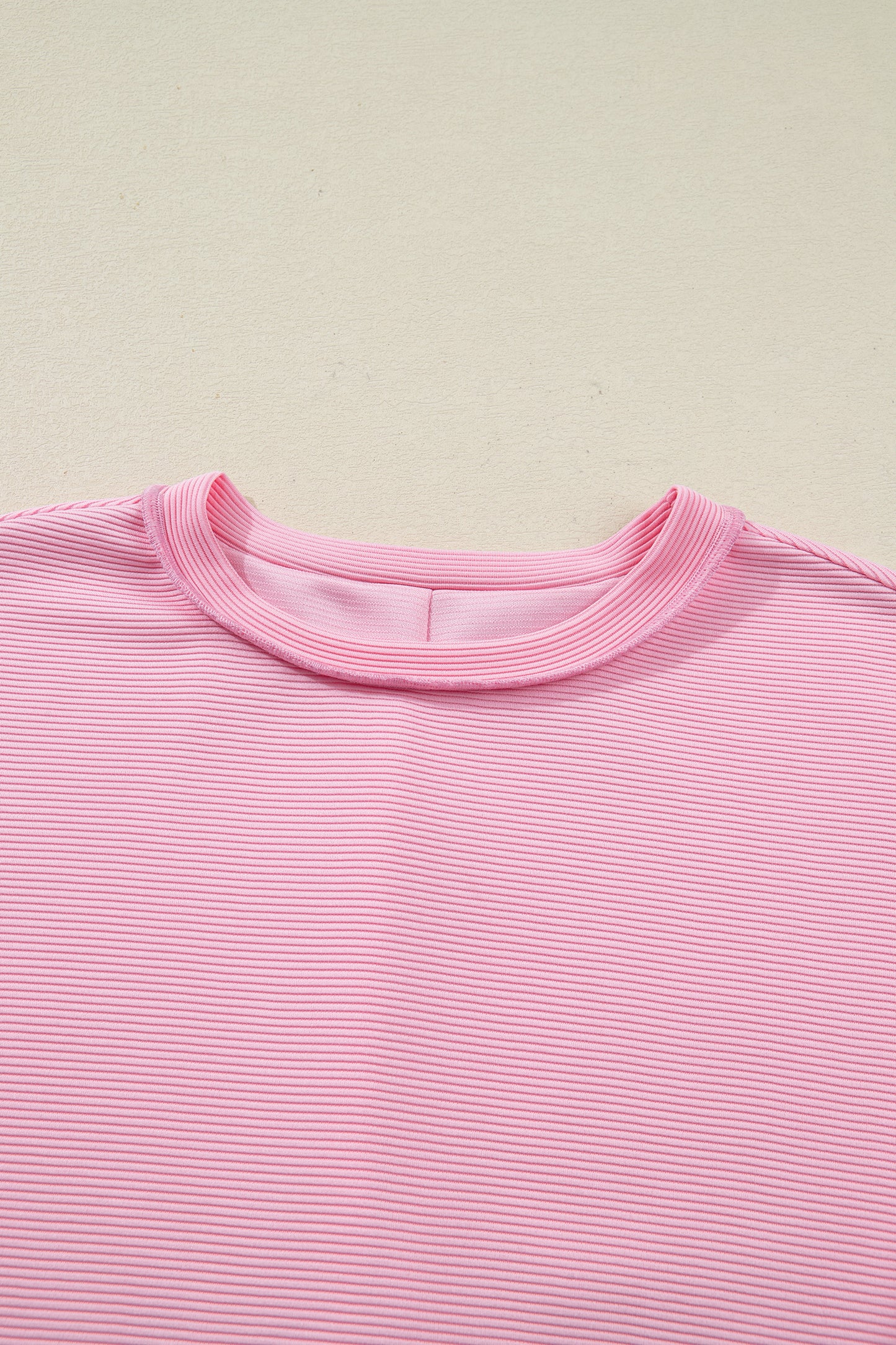 Pink Horizontal Ribbed Exposed Seam Detail Drop Shoulder Baggy Pullover