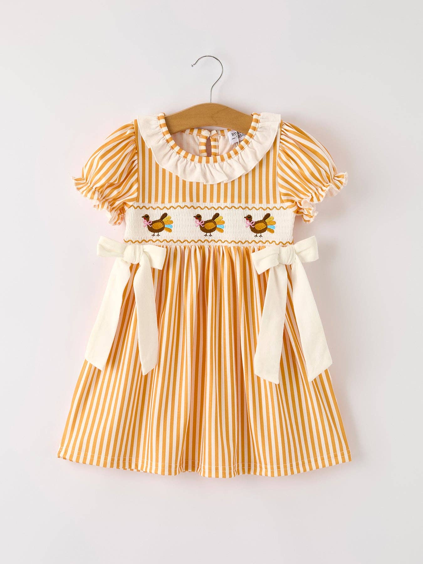 Rylee Faith Designs - Fall Orange Pumpkin Smock Embroidery Baby Girl Dress