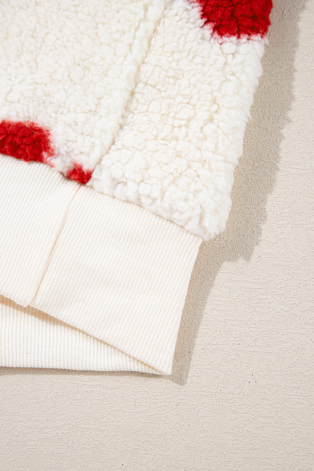 Red Heart Shape Drop Shoulder Crewneck Plush Sweatshirt