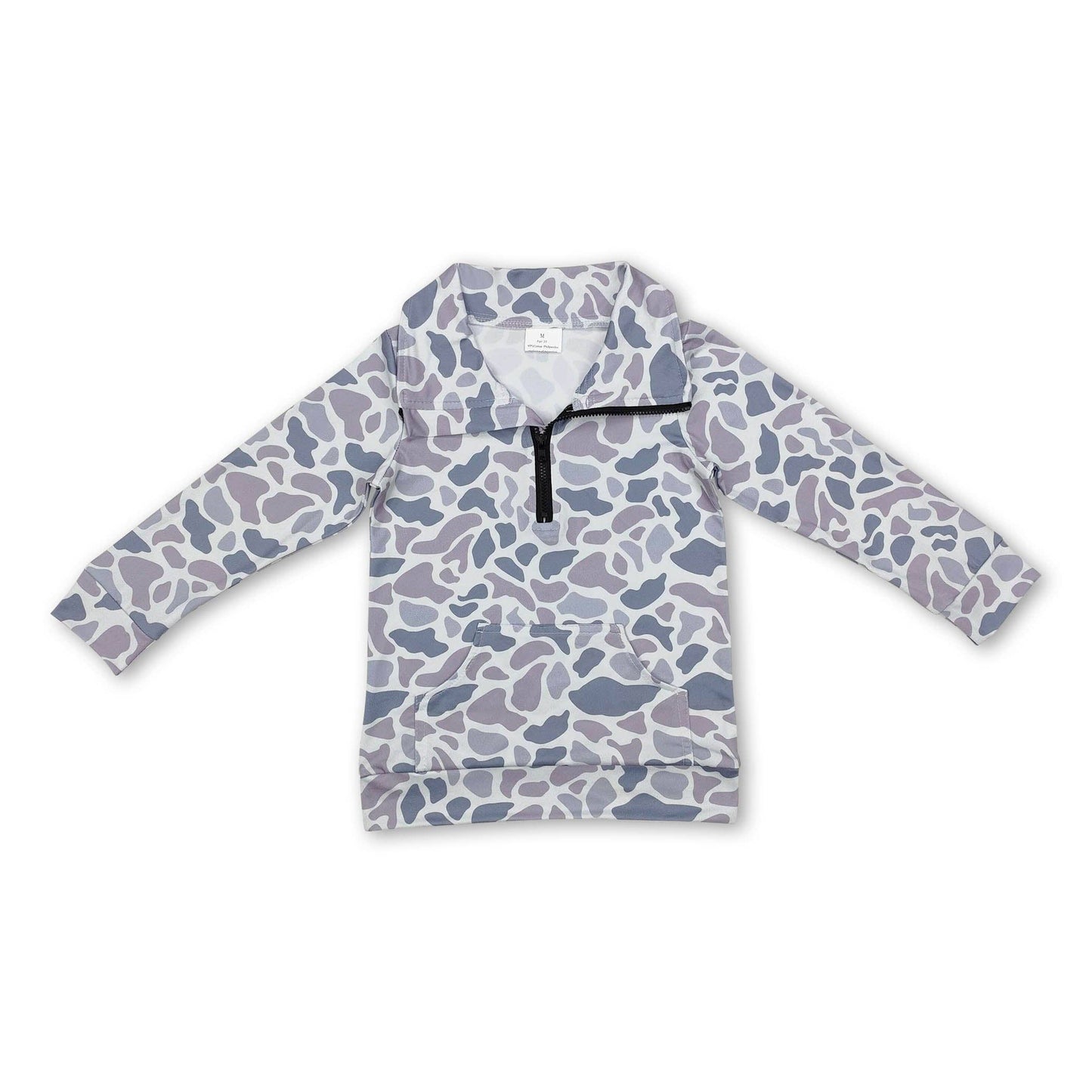 Yawoo Garments - Long sleeves grey camo pocket kids zip pullover